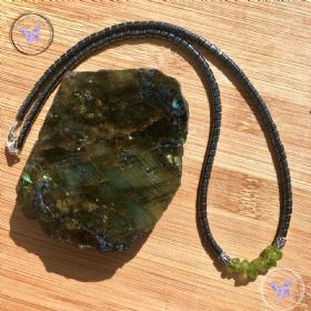 Hematite Necklace With Peridot Chips